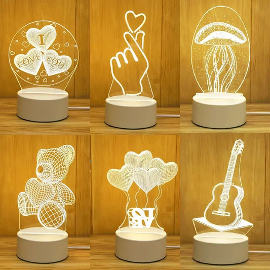 Romantic Love 3D Led Lamp for Home Kids Children's Night Light Wedding Decoration Birthday Party Valentine's Day Bedside Lamp