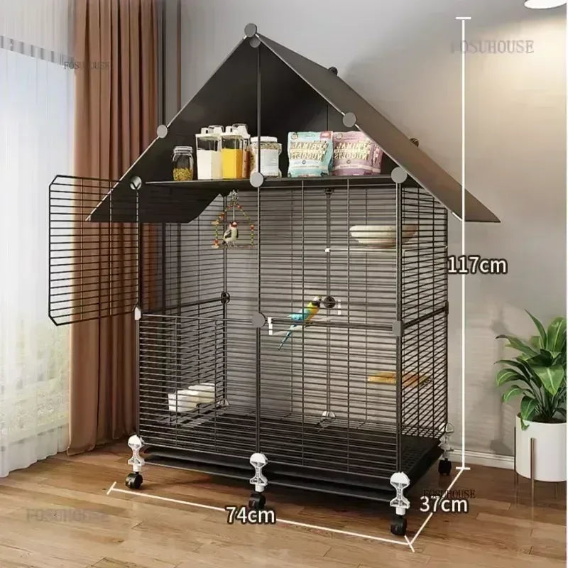 Bird Cages with Storage Roof for Household Large Space Parrot Bird Cage Light Luxury Pets House Budgie Breeding Delivery Room H