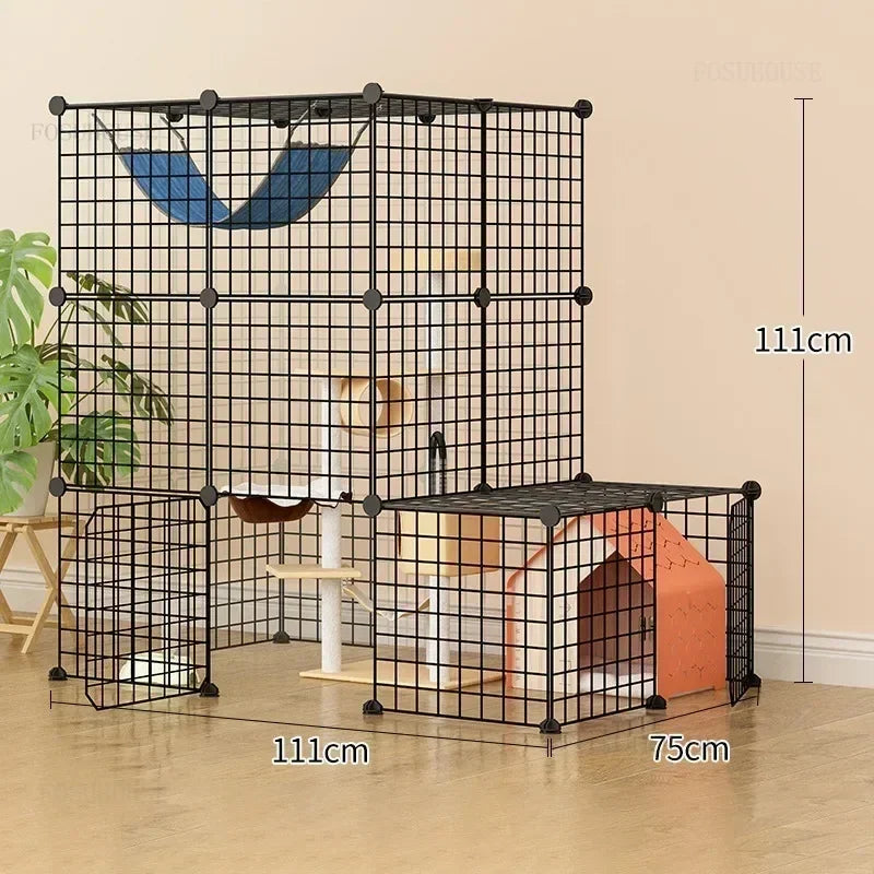 Multi-layer Wrought Iron Cat Cage Household Villa Pet Product Large Free Space Indoor Balcony Free Assembly Cat House Pet Cage H