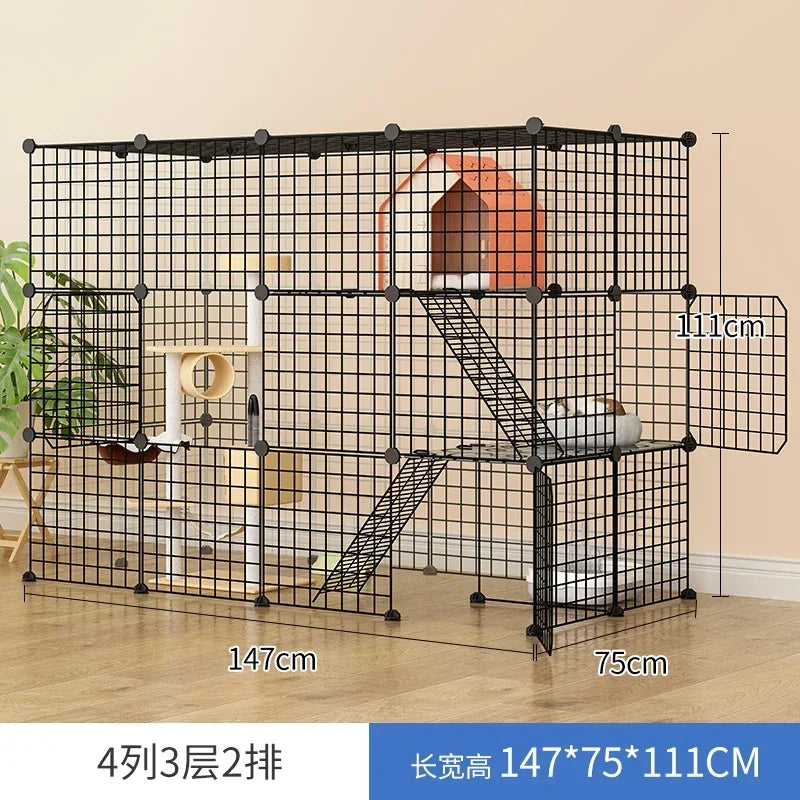 Multi-layer Wrought Iron Cat Cage Household Villa Pet Product Large Free Space Indoor Balcony Free Assembly Cat House Pet Cage H