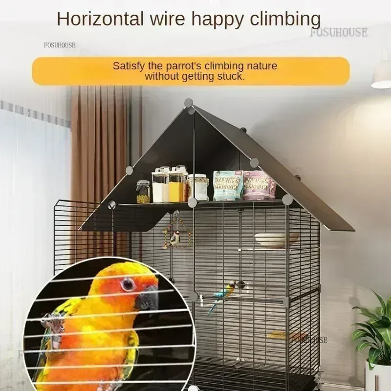 Bird Cages with Storage Roof for Household Large Space Parrot Bird Cage Light Luxury Pets House Budgie Breeding Delivery Room H