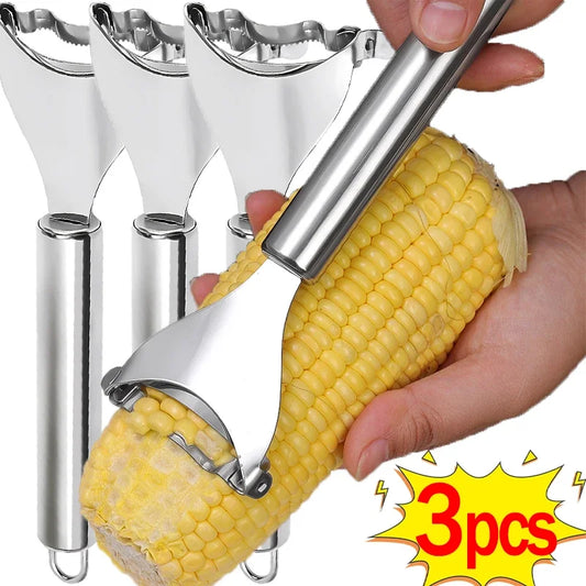 3 PCS Stainless Steel Serrated Corn Peeler Corn Shaver Planer Thresher Stripper Cutter Melon Fruit Planer Sheller Kitchen Gadget Tool