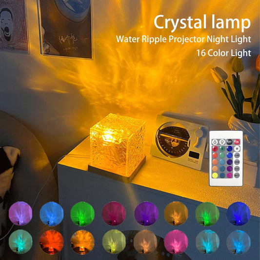 Water Ripple Projector Night Light 16 Colors Flame Crystal Lamp for Living Room Study Bedroom Home Decor Light with many colors light