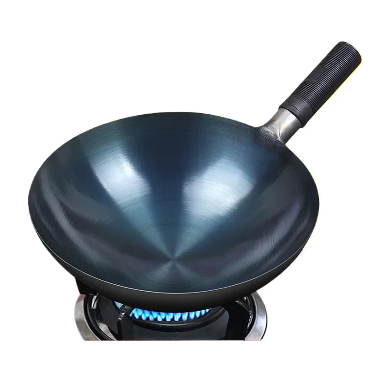 32/34cm Seasoning Blue Iron Wok Uncoated Nonstick Pot Lightweight Classic Chef Wok Outdoor Kitchen Cookware for Gas Stove