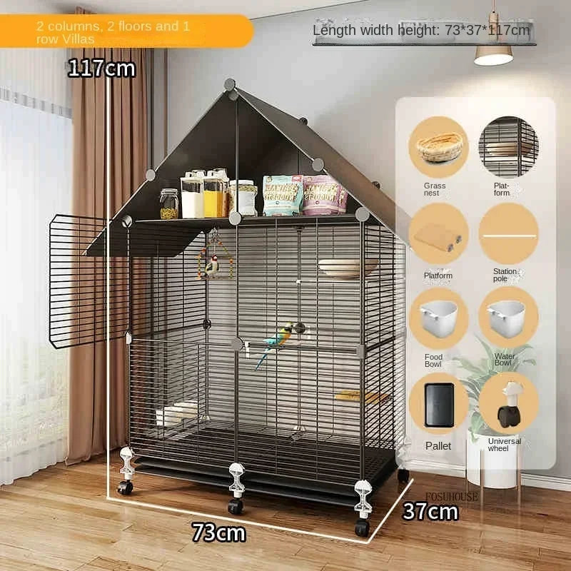 Bird Cages with Storage Roof for Household Large Space Parrot Bird Cage Light Luxury Pets House Budgie Breeding Delivery Room H