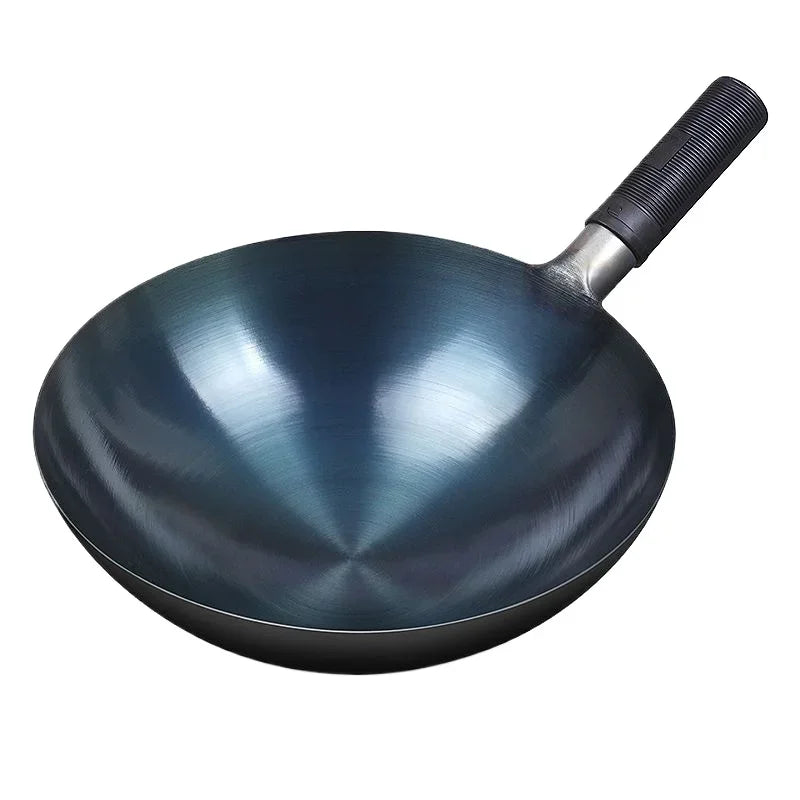 32/34cm Seasoning Blue Iron Wok Uncoated Nonstick Pot Lightweight Classic Chef Wok Outdoor Kitchen Cookware for Gas Stove