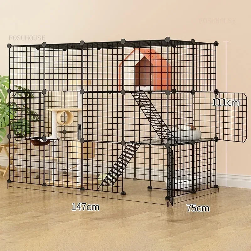 Multi-layer Wrought Iron Cat Cage Household Villa Pet Product Large Free Space Indoor Balcony Free Assembly Cat House Pet Cage H