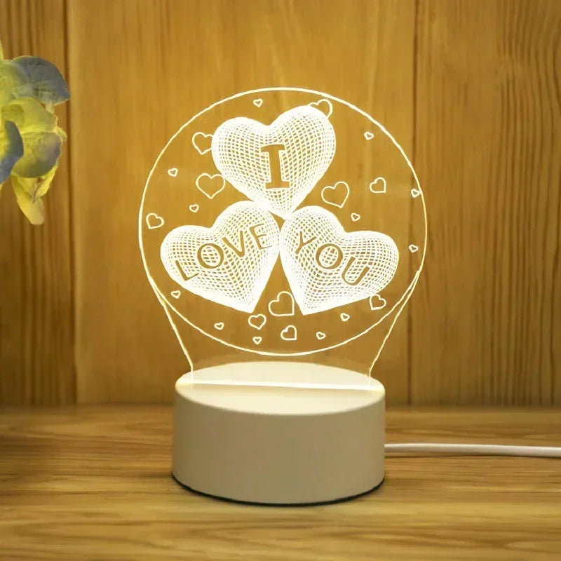 Romantic Love 3D Led Lamp for Home Kids Children's Night Light Wedding Decoration Birthday Party Valentine's Day Bedside Lamp