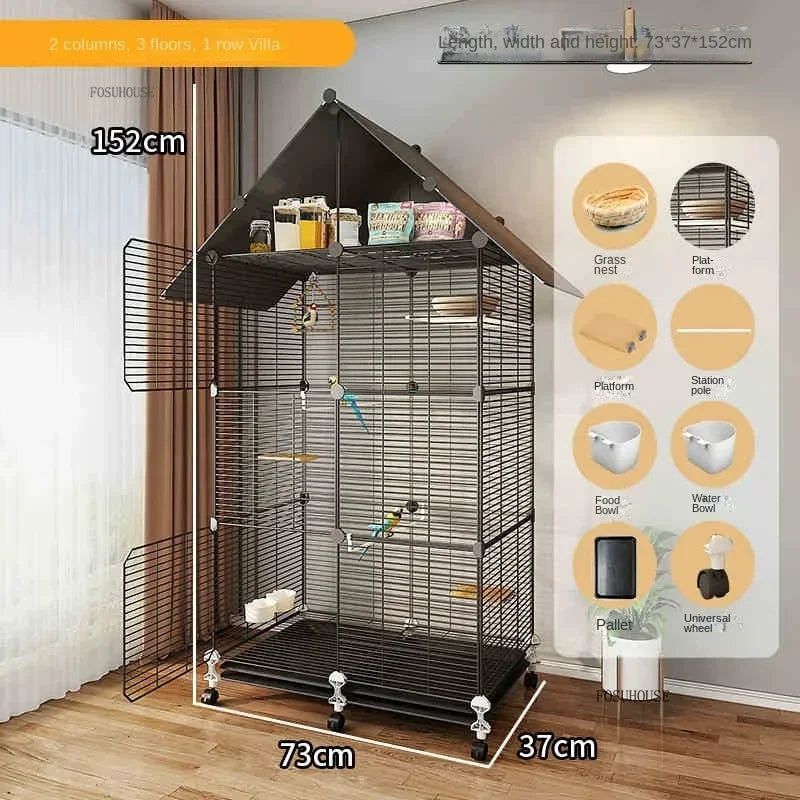 Bird Cages with Storage Roof for Household Large Space Parrot Bird Cage Light Luxury Pets House Budgie Breeding Delivery Room H