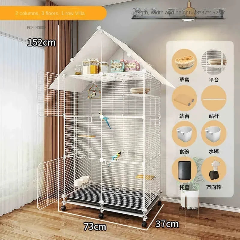 Bird Cages with Storage Roof for Household Large Space Parrot Bird Cage Light Luxury Pets House Budgie Breeding Delivery Room H