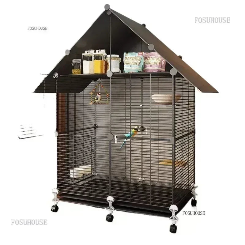 Bird Cages with Storage Roof for Household Large Space Parrot Bird Cage Light Luxury Pets House Budgie Breeding Delivery Room H