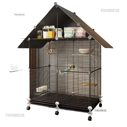 Bird Cages with Storage Roof for Household Large Space Parrot Bird Cage Light Luxury Pets House Budgie Breeding Delivery Room H