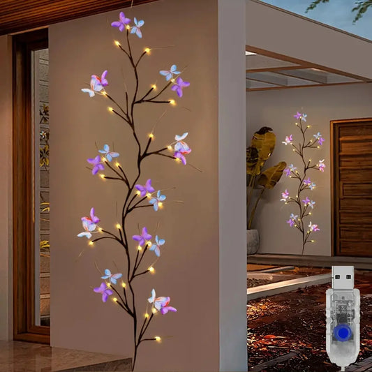 1pc 30LED Charming Willow Tree Lights with Butterfly USB Powered 8 Lighting Modes Indoor Outdoor Waterproof