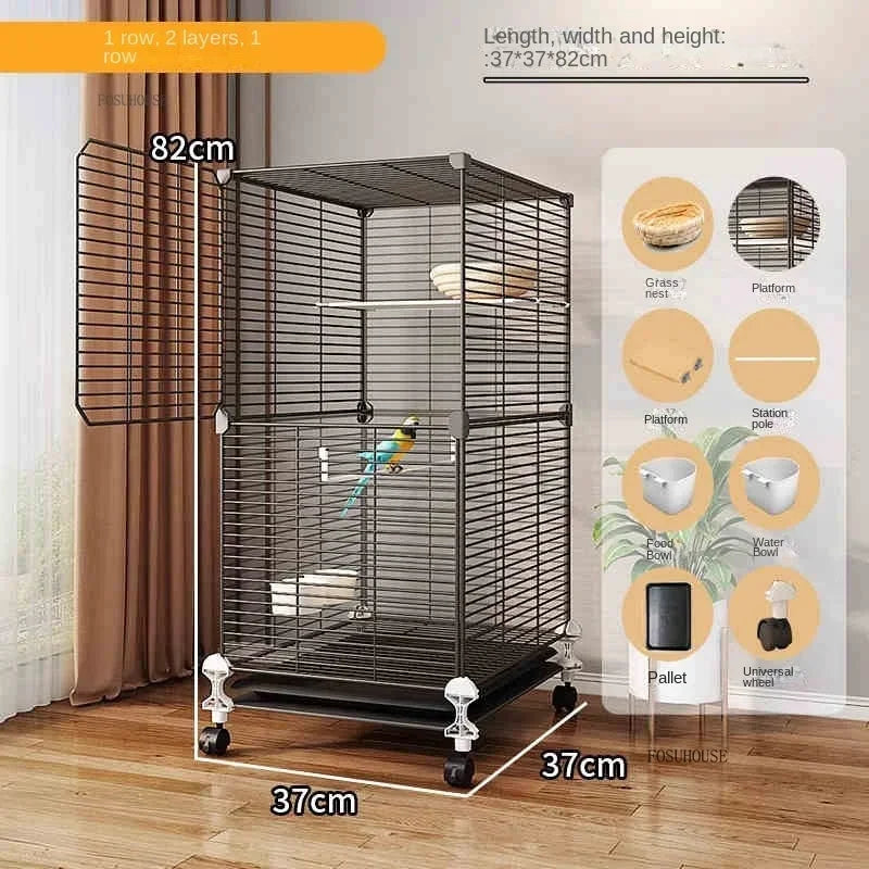 Bird Cages with Storage Roof for Household Large Space Parrot Bird Cage Light Luxury Pets House Budgie Breeding Delivery Room H