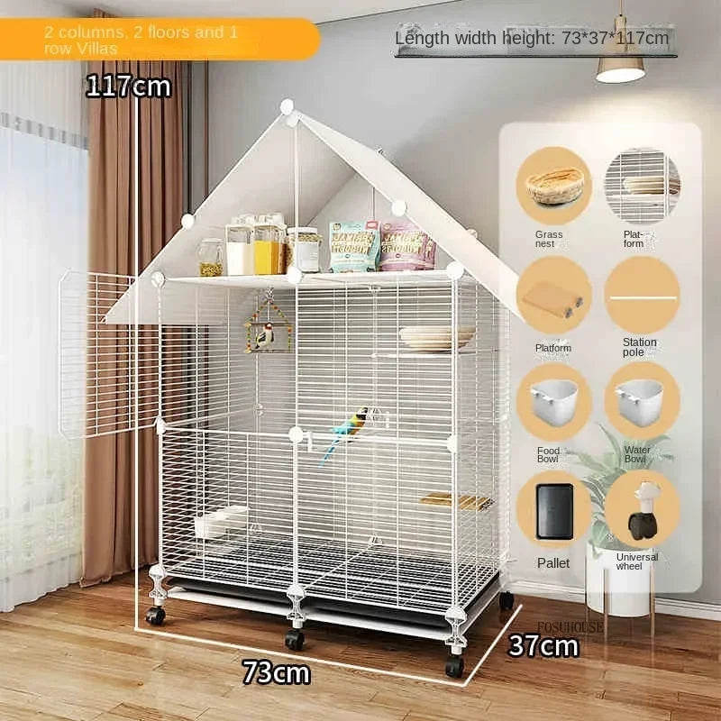 Bird Cages with Storage Roof for Household Large Space Parrot Bird Cage Light Luxury Pets House Budgie Breeding Delivery Room H