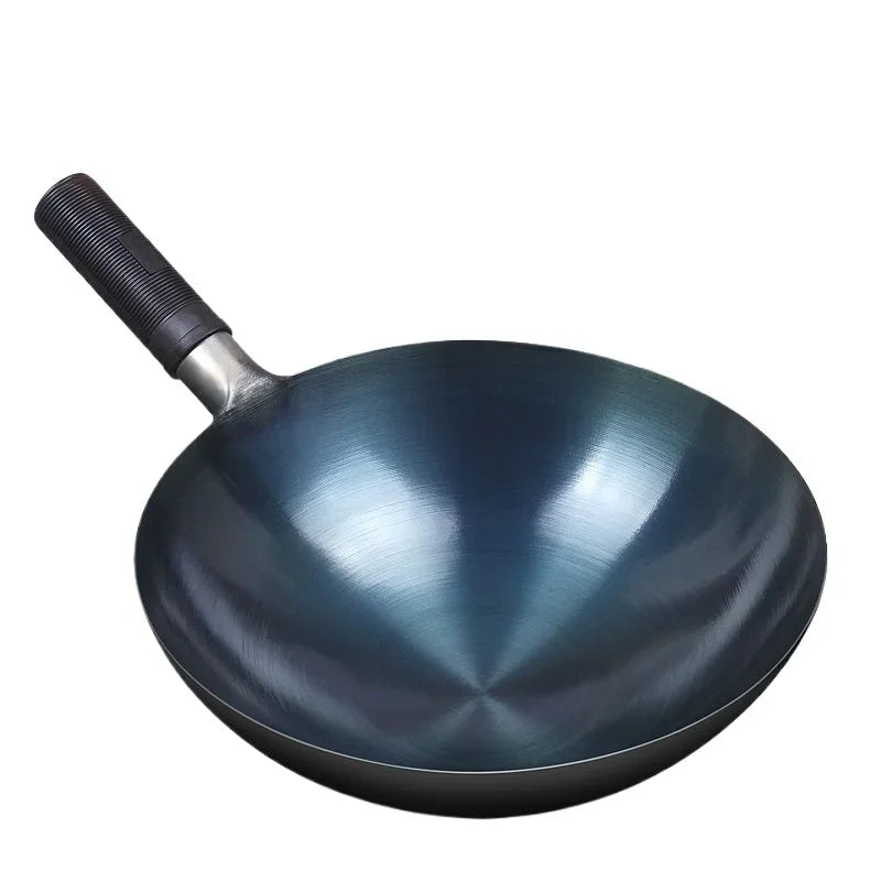 32/34cm Seasoning Blue Iron Wok Uncoated Nonstick Pot Lightweight Classic Chef Wok Outdoor Kitchen Cookware for Gas Stove