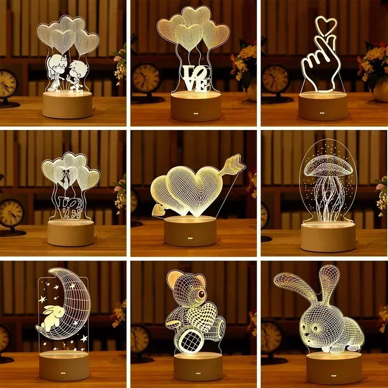 Romantic Love 3D Led Lamp for Home Kids Children's Night Light Wedding Decoration Birthday Party Valentine's Day Bedside Lamp