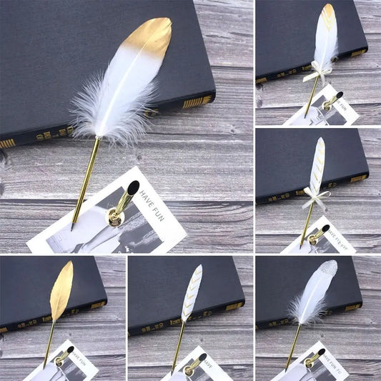 European Style Retro Feather Ballpoint Pen Christmas Gifts  Writing Tool Golden Feather Pen Novelty Stationery