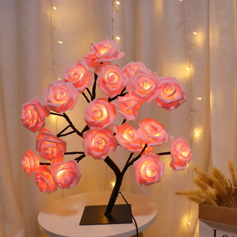 36LED/108LED Table Lamp, Rose Light String, Tree Night Lights, USB/Battery Powered Lighting, for Girls,Holiday,Winter,Home Decor