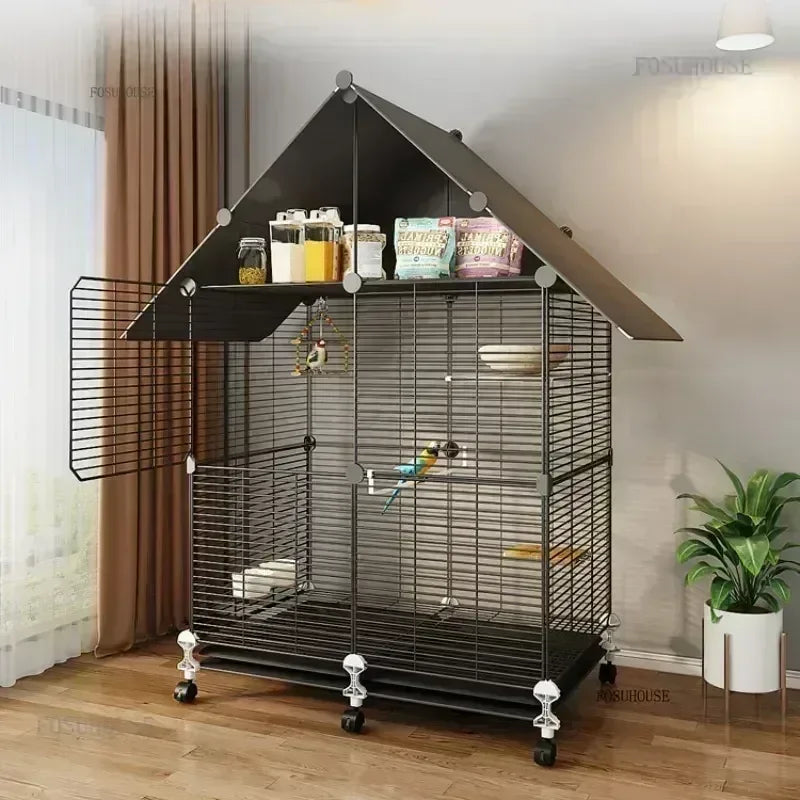 Bird Cages with Storage Roof for Household Large Space Parrot Bird Cage Light Luxury Pets House Budgie Breeding Delivery Room H