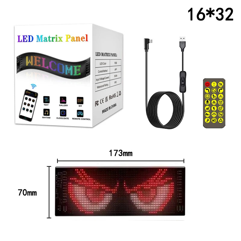 LED Matrix Pixel Panel Display Screen Flexible RGB Car Pattern Graffiti Scrolling Text Animation Shop Reminder Light Bluetooth