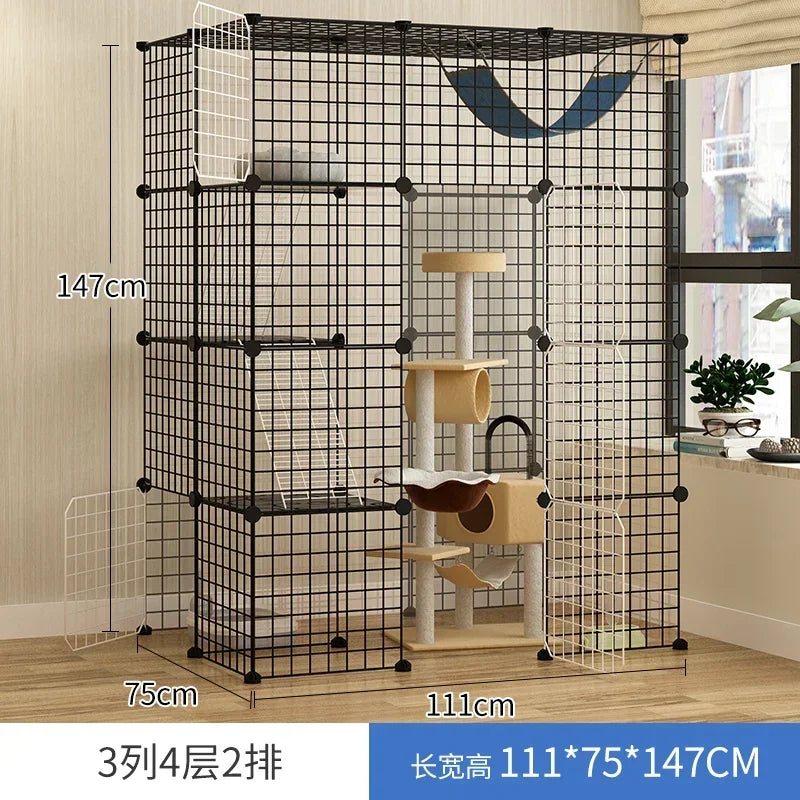 Multi-layer Wrought Iron Cat Cage Household Villa Pet Product Large Free Space Indoor Balcony Free Assembly Cat House Pet Cage H