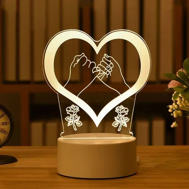 Romantic Love 3D Led Lamp for Home Kids Children's Night Light Wedding Decoration Birthday Party Valentine's Day Bedside Lamp