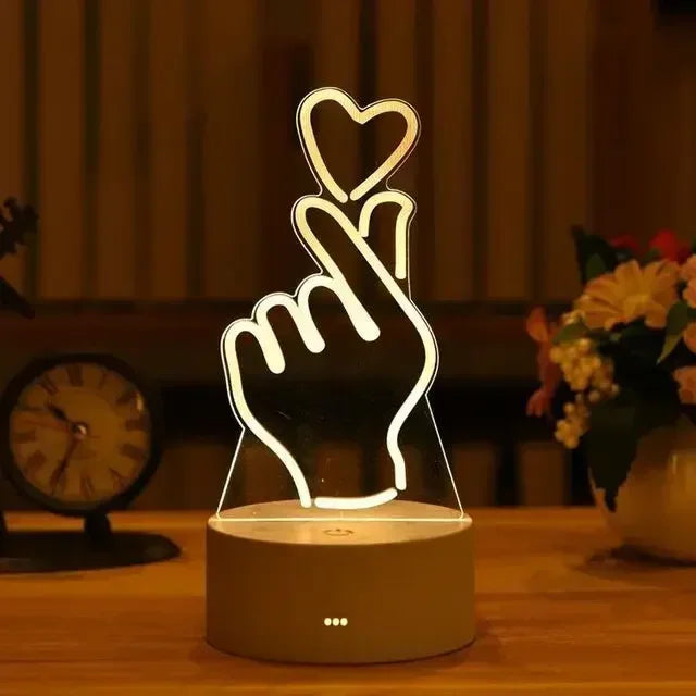 Romantic Love 3D Led Lamp for Home Kids Children's Night Light Wedding Decoration Birthday Party Valentine's Day Bedside Lamp