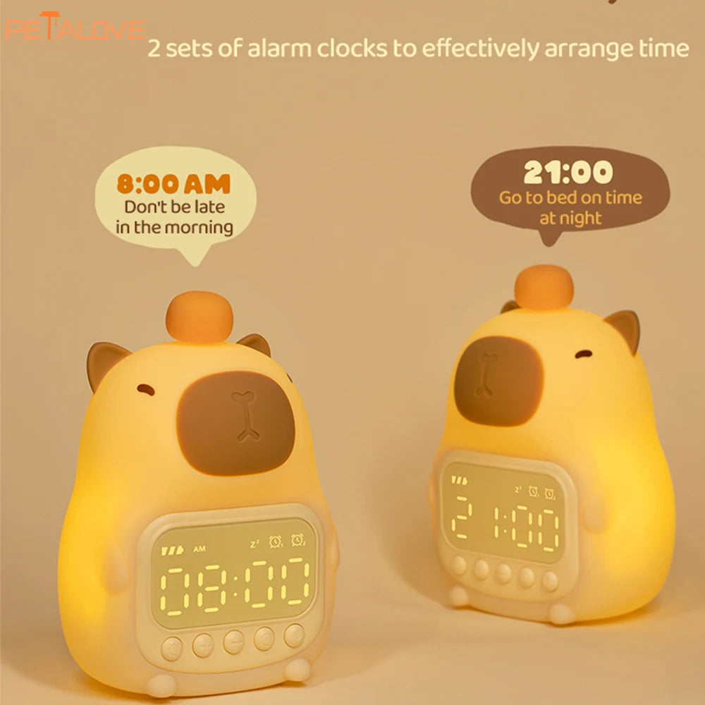 Capybara Night Light Children Alarm Clock Night Lamp Cute Shape Charging Timing Snooze Lighting Desktop Decoration Children Gift