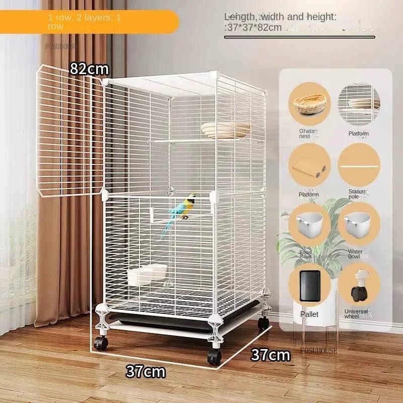 Bird Cages with Storage Roof for Household Large Space Parrot Bird Cage Light Luxury Pets House Budgie Breeding Delivery Room H